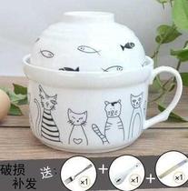 Microwave heating ceramic bowls Home Bubble noodles bowls chopsticks with cover students special adult female lunch box to work family