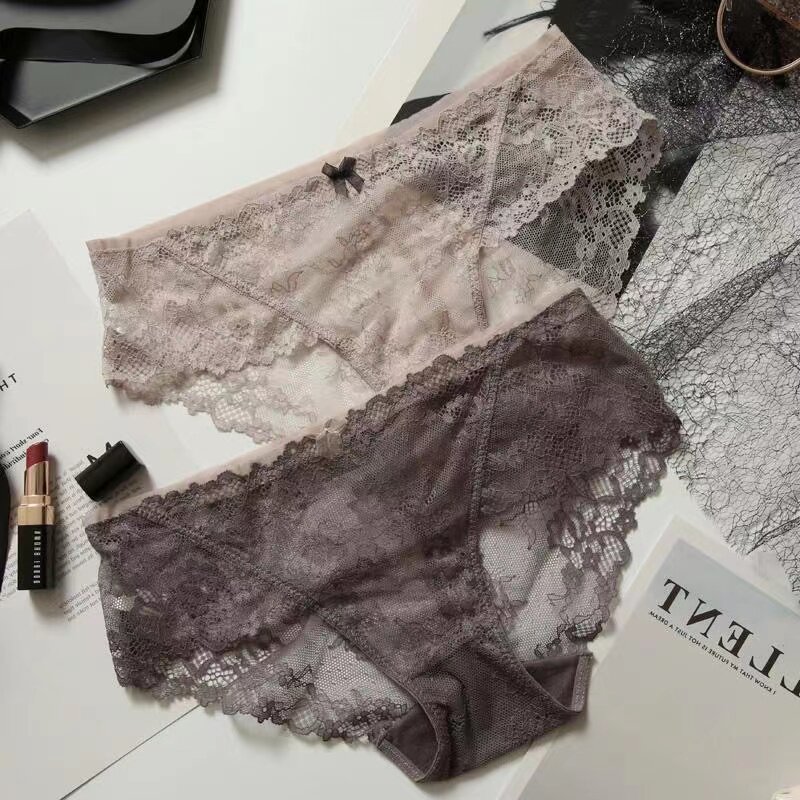 Japanese Sexy Lace Knickers low waist No marks Breathable Triangle Pants Pure Cotton Crotch Bag Hip Girl Safety Pants