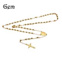 European and American hip-hop cross pendant 6mm stainless steel rosary chain Rosary Necklace