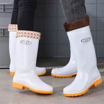 Large size white rain boots food factory work rain boots non-slip food hygiene boots oil-proof plus velvet and cotton warm water shoes
