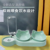 Dog Basin Dog Bowl Cat Bowl double bowl Automatic Drinking Water Bowl Pooch Bowl Kitty Water Bowl Anti-over Rice Basin Pet Supplies