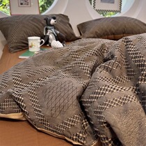 美拉德 ) 100支菱格色织水洗棉提花四件套1 5m1 8米纯棉床单被套