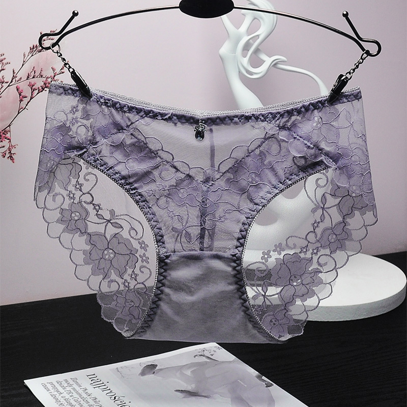 Women's Underwear, Pure Cotton Crotch, Breathable Lace, Sexy Women's Mid-Waist Seamless Hot New Style Summer Thin Briefs