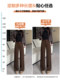 Retro brown woolen casual pants for women in autumn and winter plus velvet high waist 150 small people drape straight wide leg pants xs