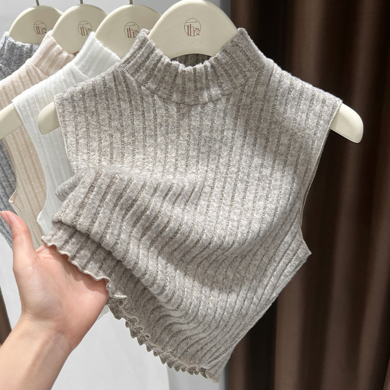 Half-High Collar Fake Collar Versatile Women's High-End Autumn and Winter Small Turtleneck Sleeveless Vest with a Sophisticated Feel, Brushed Inner Layer Base Shirt