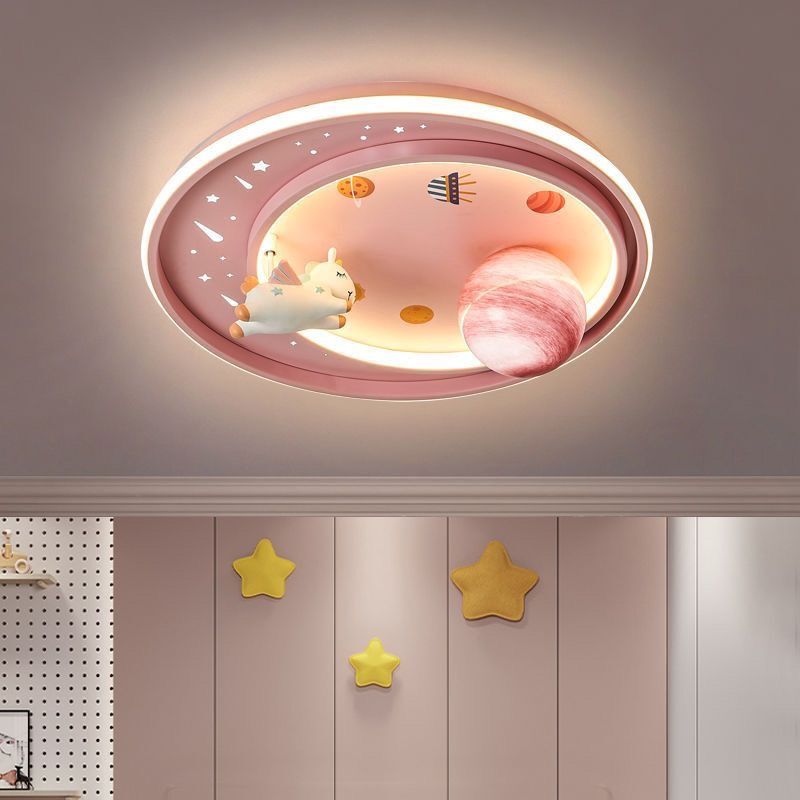Children's Room Bedroom Lamp New Style Girl's Room Lamp Cartoon Unicorn Pink Cute Eye Protection Boy Ceiling Lamp