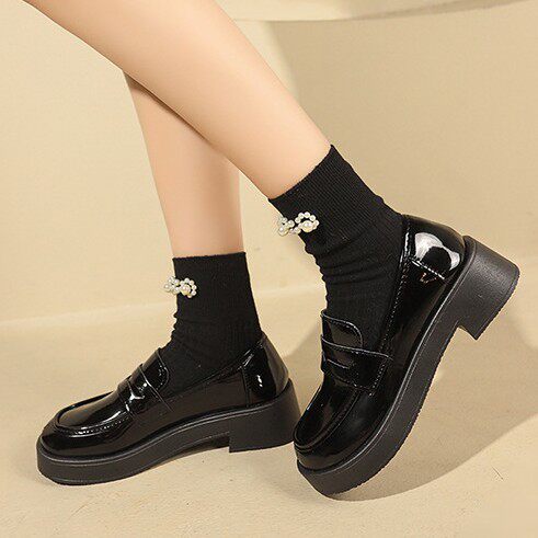 Thick-Soled Loafers for Women 2025 New Style Genuine Leather Height-Increasing Women's Shoes for Commuting with Chunky Heels Retro British-Style Leather Shoes