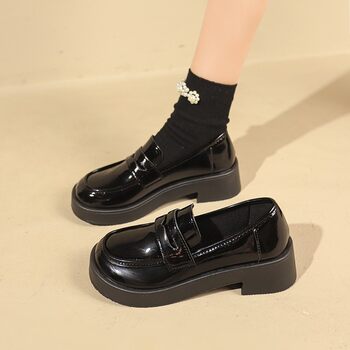 Thick-Soled Loafers for Women 2025 New Style Genuine Leather Height-Increasing Women's Shoes for Commuting with Chunky Heels, Retro British-Style Leather Shoes