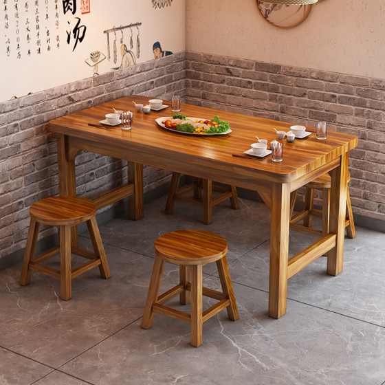 实木碳化饭店桌椅餐厅快餐桌椅面馆小吃烧烤火锅店商用餐桌椅组合