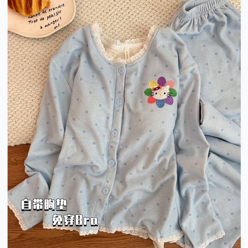 2026 New Autumn and Winter Woolen Pajamas for Women, Thickened and Warm, with Built-In Chest Pads, Brushed Fabric, Suitable for Wearing Outside as Loungewear