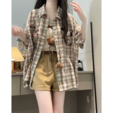 Летняя универсальная рубашка, шорты, комплект, в корейском стиле, эффект подтяжки, по фигуре, 3 предмета