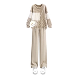 Осенний комплект, свитер, штаны, большой размер, подходит для полных девушек, свободный крой