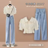 Летний комплект, милая кукла, джинсовая рубашка, штаны, новая коллекция, большой размер