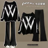 Осенний трикотажный свитер с капюшоном, штаны, комплект, большой размер, подходит для полных девушек