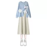 Весенний комплект, толстовка с бантиком, платье-комбинация, большой размер, подходит для полных девушек, в западном стиле