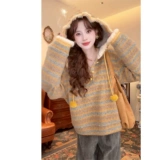 Зимняя ретро толстовка с капюшоном для отдыха, комплект, в корейском стиле