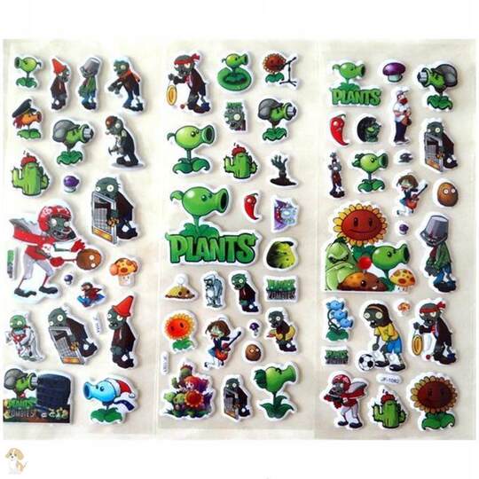 Pegatinas de recompensa para niños: pegatinas pequeñas tridimensionales de Plants vs. Zombies para bebés, pegatinas de guardería, pegatinas tridimensionales de plantas no repetitivas, pegatinas infantiles de dibujos animados no repetibles