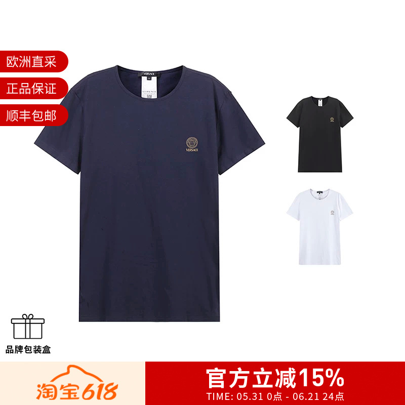 Versace Men's Round Neck Short-Sleeved Slim Fit Undershirt T-Shirt Auu01005 1A10011 Versace Men's Round Neck Short-Sleeved Slim Fit Undershirt T-Shirt Auu01005 1A10011