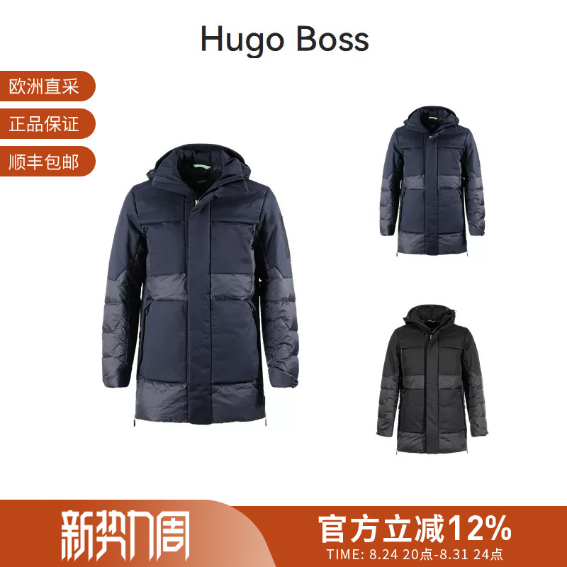 Hugo Boss Men's Mid-Length Patchwork Duck down Hooded Parka Jacket 50501608