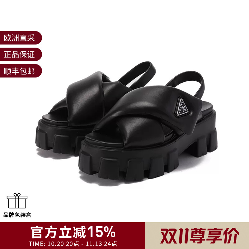 [Premium Selection] Prada Women's Thick-Soled Chunky Heel Padded Sandals 1X123N 2Dl8 F 055