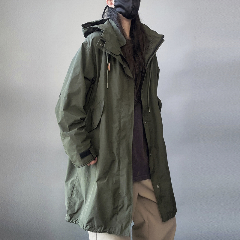 Reverse Shell Neutral American Style M51 Workwear Trench Coat Trendy European Version Plus Size Outerwear Light Military Style Hooded Mid-Length Coat