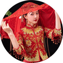 Xiuhe clothing red hijab bride new Chinese style wedding wedding red veil tassel Xiuhe head covering 2023 gauze scarf