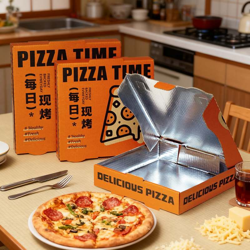 【Freshly Baked Daily】Original Aluminum-Coated Pizza Box, Three-Layer Thickened Thermal Insulation Kraft Corrugated Takeaway Packaging Box