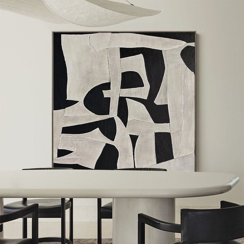 October Style Modern Black and White Abstract Art Living Room Decoration Sofa Background Wall Hanging Painting Simple Large Square Mural