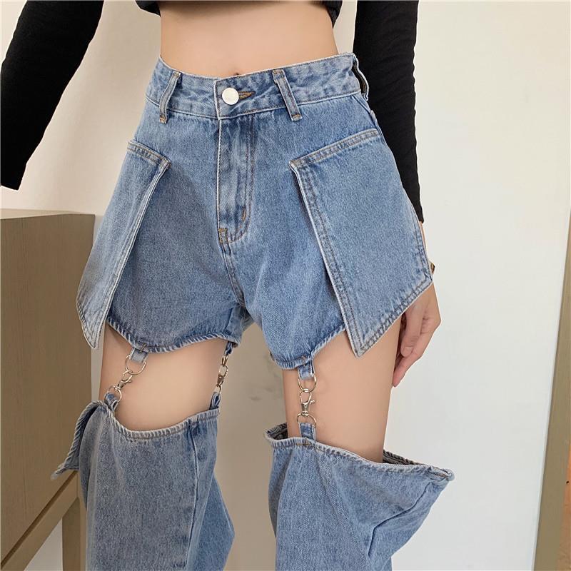 Women's Straight-Leg Loose Slimming Jeans, Long Pants, 2026 Spring New Design, Convertible Detachable Shorts, Trendy