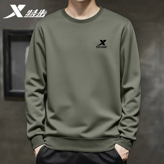特步卫衣男2026新款冬季圆领套头衫宽松长袖男士休闲运动服上衣男