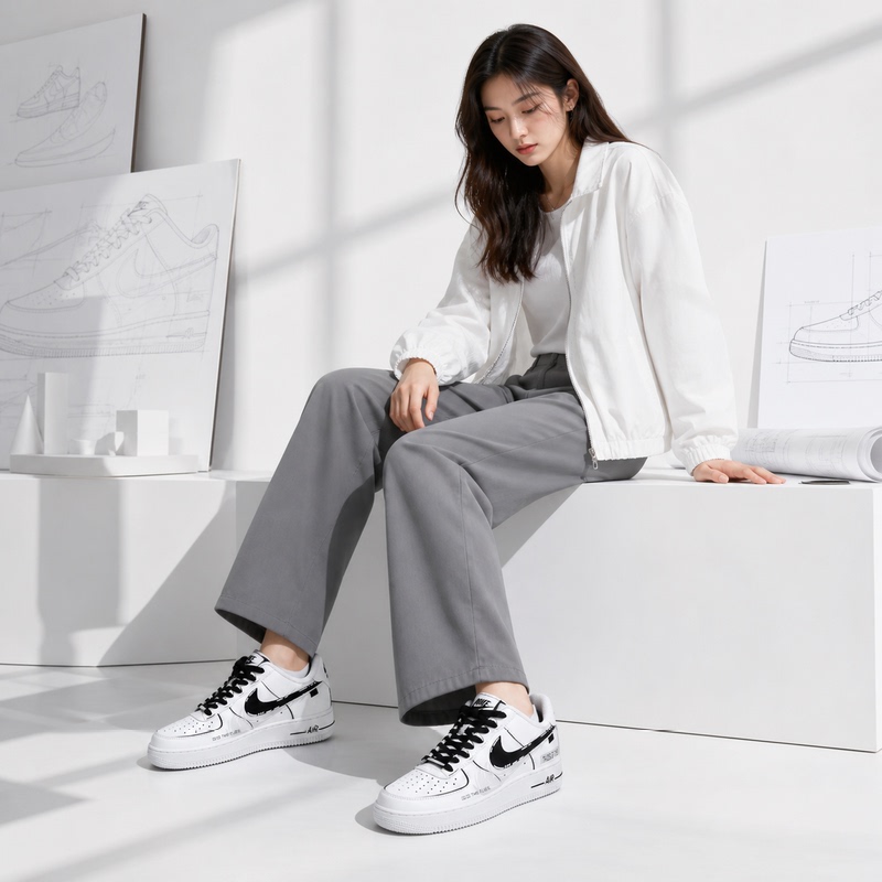 Nike Air Force 1 Graffiti Hand-Painted Sports Sneakers for Couples, Same Style for Men and Women, Black and White
