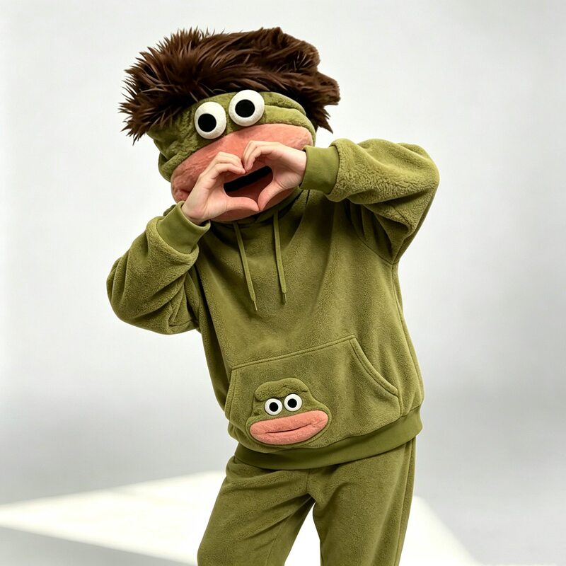 2026 New Style Big-Mouthed Monster Hooded Coral Fleece Pajamas for Men and Women, Winter Thickened Sleepwear, Home Wear, Autumn and Winter Set