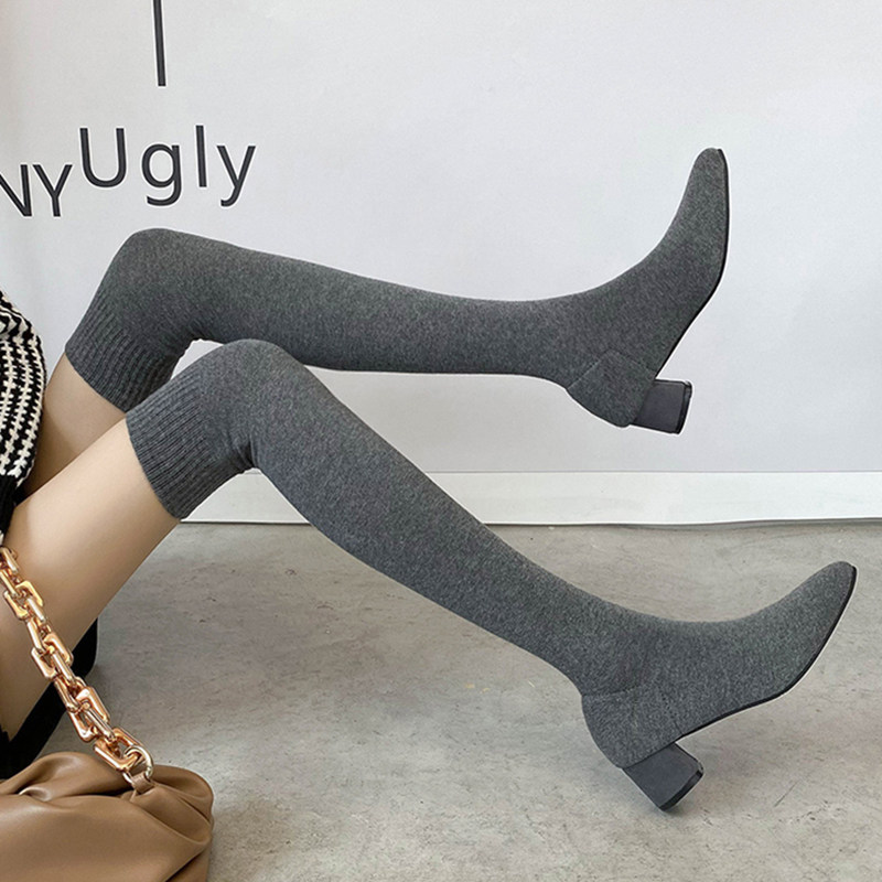 Over-The-Knee Boots for Women 2026 Spring and Autumn New Fashion Trendy Slim Boots with Medium Chunky Heels and Elastic Sock-Style Long Boots Over-The-Knee Boots for Women 2026 Spring and Autumn New Fashion Trendy Slim Boots with Medium Chunky Heels and Elastic Sock-Style Long Boots
