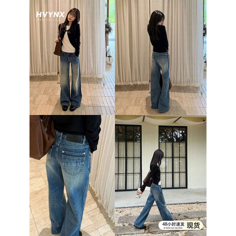 American Retro Blue Narrow Wide-Leg Jeans for Women 2026 Autumn New Style Washed High-Waisted Loose Drape Straight-Leg Pants American Retro Blue Narrow Wide-Leg Jeans for Women 2026 Autumn New Style Washed High-Waisted Loose Drape Straight-Leg Pants