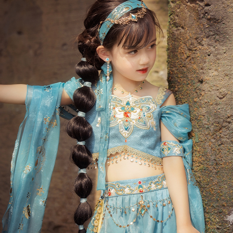 [Disney Princess Jasmine - Magic Lamp Secret Language] Children's Clothing Exotic Style Hanfu Girls' Necklace Sapphire Pendant
