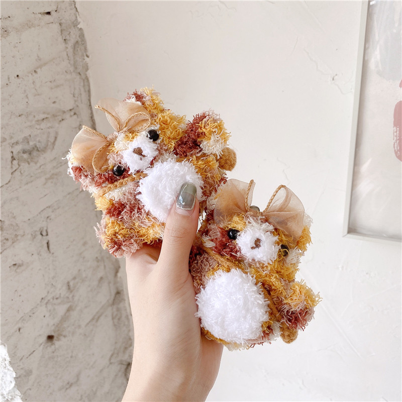 The plush colored bear is suitable for AirPods1 2 generation headset Pro Apple 3 generation wireless Bluetooth protection shell tide