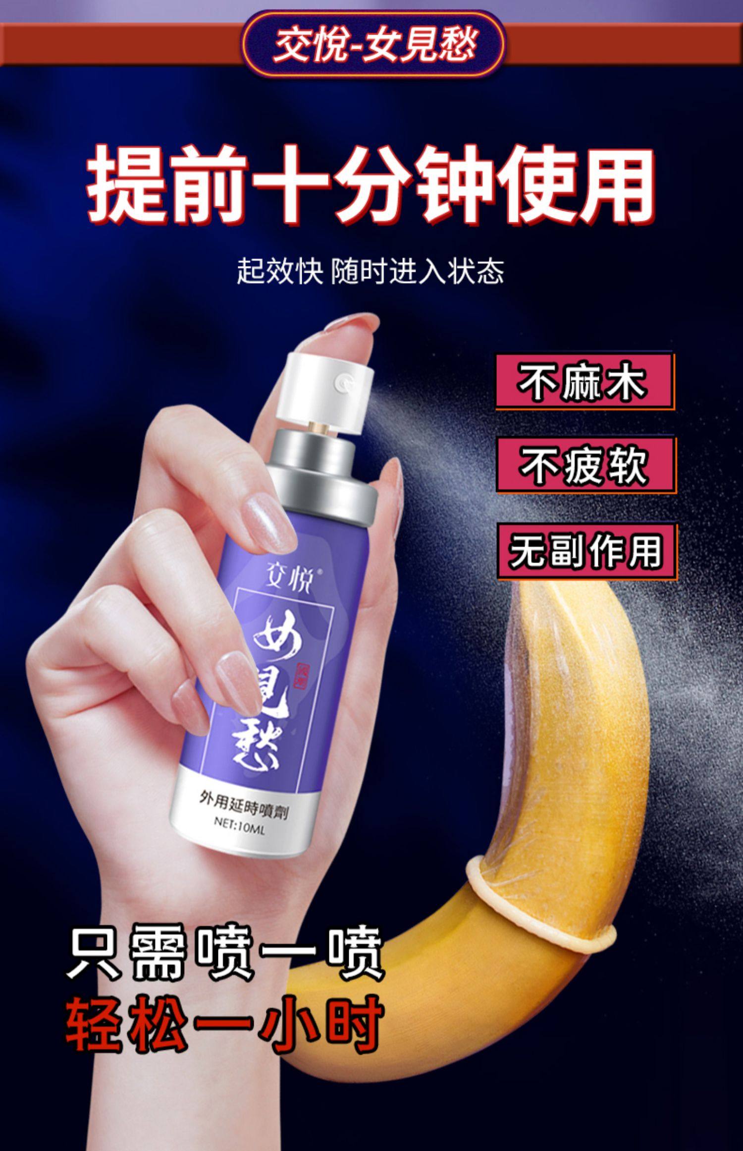 【中國直郵】 交悅 女見愁 高端男士延時噴劑 延持遲久噴霧成人情趣用品 10ml