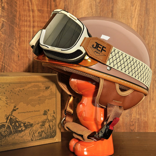 台湾JEF头盔复古半盔踏板摩托机车电动轻便瓢3C认证安全帽夏男女