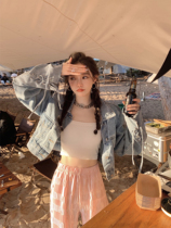 Loose Casual Strap Blue Denim Jacket Woman Early Spring New American Retro Design Sensation Short Blouse Tide Ins