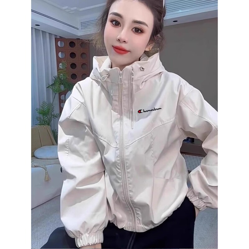 Cute Champion Short Windbreaker Jacket for Women, New Loose Casual Style for Spring, Autumn, and Winter, Small Size Windbreaker Jacket Top