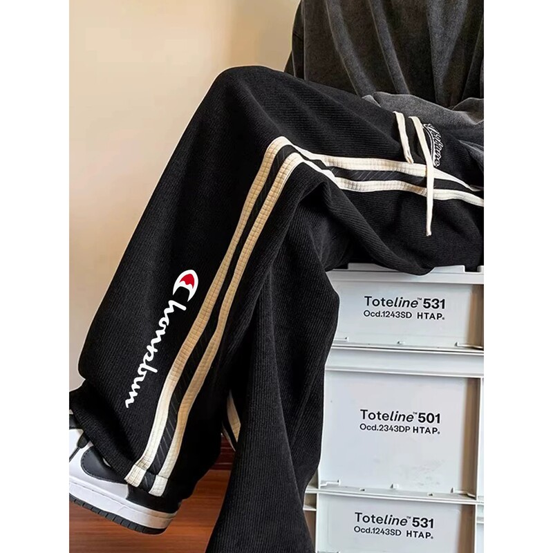 Jogging Champion American-Style Striped Wide-Leg Pants for Women, New Spring and Autumn Style, Lazy Loose Fit, Versatile Casual Straight-Leg Sports Sweatpants Jogging Champion American-Style Striped Wide-Leg Pants for Women, New Spring and Autumn Style, Lazy Loose Fit, Versatile Casual Straight-Leg Sports Sweatpants