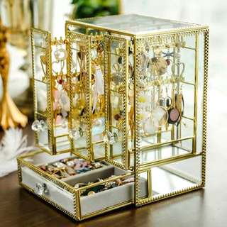 Gold Glass Jewelry Box Retro Necklace Rack Earrings Earrings Hanging Rack Jewelry Desktop Dustproof Organizing Rack