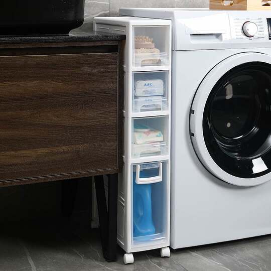 Ultra-Narrow Gap Storage Cabinet, Drawer-Type Gap Cabinet, Bathroom Kitchen 16cm Plastic Bedside Organizer, Movable