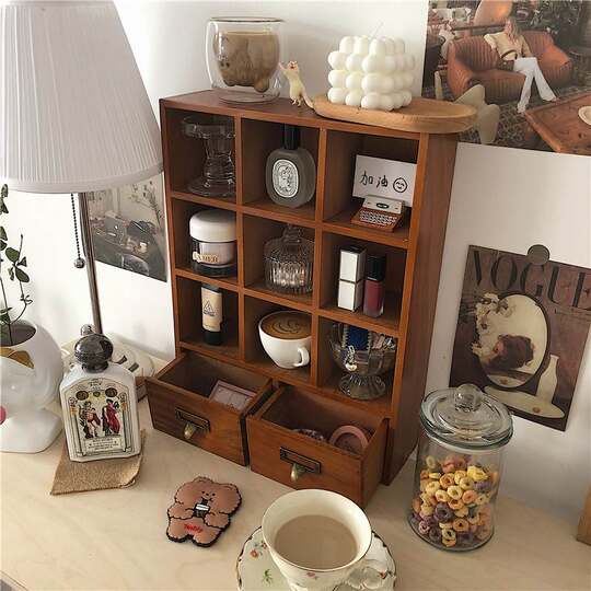 *Beautiful Little Aunt* Storage Cabinet Retro ins Cosmetic Solid Wood Small Cabinet Jewelry Wall Hanging Storage Shelf