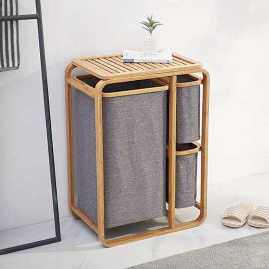 Bathroom Fabric Multifunctional Laundry Basket, Dirty Clothes Storage Bin, Large Bedroom Laundry Hamper, Bamboo Wood Storage Rack, Ins Style
