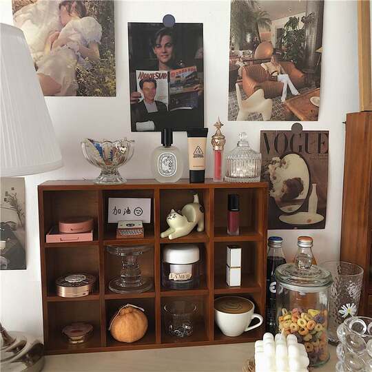 *Beautiful Little Aunt* Storage Cabinet Retro ins Cosmetic Solid Wood Small Cabinet Jewelry Wall Hanging Storage Shelf