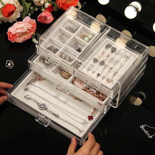 Large-Capacity Jewelry Box for Earrings, Ear Studs, Rings, Necklaces, Watches, and Accessories Storage Organizer, Simple Dust-Proof Design