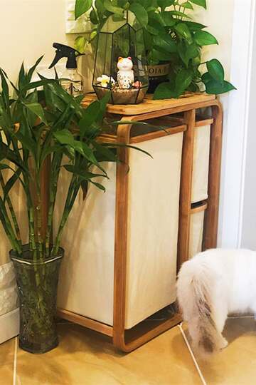 Bathroom Fabric Multifunctional Laundry Basket, Dirty Clothes Storage Bin, Large Bedroom Laundry Hamper, Bamboo Wood Storage Rack, Ins Style