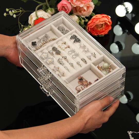 Large-Capacity Jewelry Box for Earrings, Ear Studs, Rings, Necklaces, Watches, and Accessories Storage Organizer, Simple Dust-Proof Design