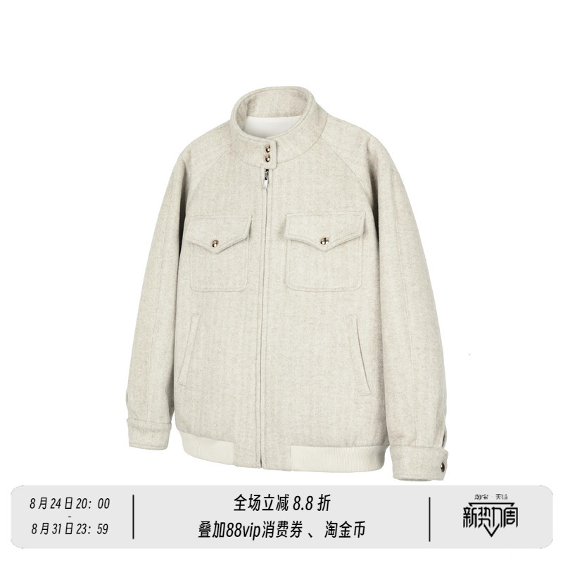 New Decay Wool Blend Single-Sided Herringbone Harrington Lapel Stand Collar Jacket New Decay Wool Blend Single-Sided Herringbone Harrington Lapel Stand Collar Jacket